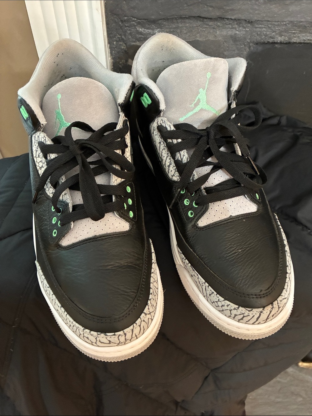 Air Jordan 3 Retro Black White with Mint Green Accents Sneakers